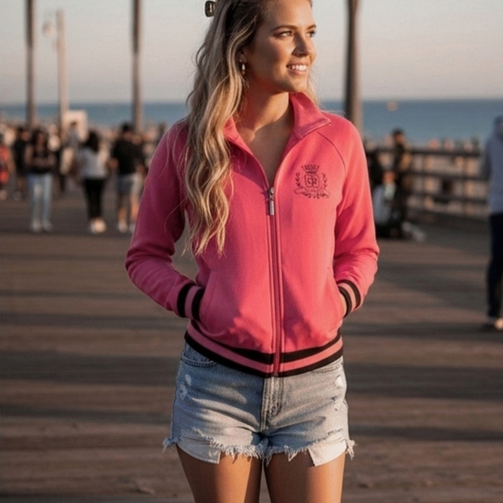 Varsity Style "Preppy Girl" logo zip sweater•S/M